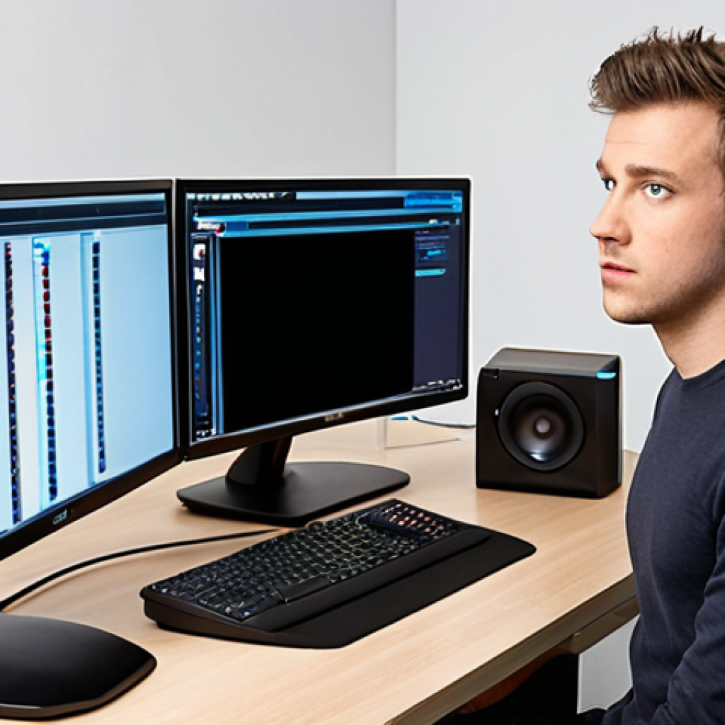 A professional live commerce streamer in a modern, well-equipped studio. Their main monitor displays a subtle buffering icon or a momentarily frozen screen, indicating a technical glitch. The streamer, however, maintains a calm and focused expression, confidently reaching for a pre-prepared backup device like a mobile hotspot or a spare microphone. The desk is organized, showcasing both primary and redundant equipment, emphasizing preparedness and swift problem-solving in a live environment.