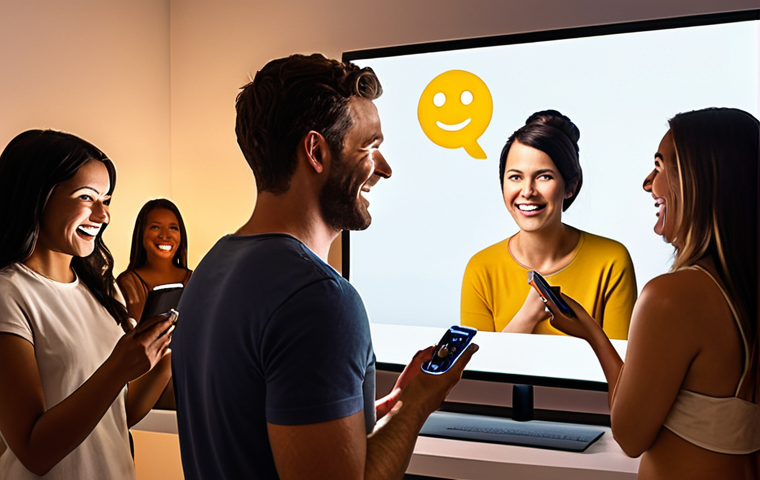A charismatic live commerce host passionately presenting a product on a large, glowing screen. In the foreground, diverse individuals, smiling and engaged, watch on their personal devices (smartphones, tablets, laptops), surrounded by subtle chat bubbles and positive emoji reactions, creating an atmosphere of genuine connection, trust, and community. Realistic, warm lighting.