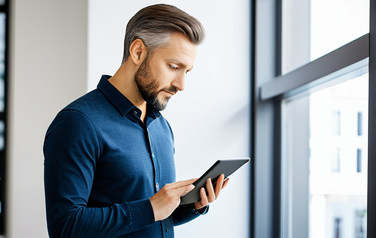 A professional live commerce strategist in a modest business casual outfit, intently analyzing customer feedback and engagement data on a sleek tablet. The background features a modern, clean office environment with warm, natural lighting. The strategist has a thoughtful and focused expression, embodying dedication to customer understanding and follow-up. fully clothed, appropriate attire, safe for work, perfect anatomy, correct proportions, natural pose, well-formed hands, proper finger count, natural body proportions, professional photography, high quality, family-friendly.